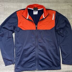 AND1 Men's Navy Orange Colorblock Track Jacket Full Zip Polyester Sports